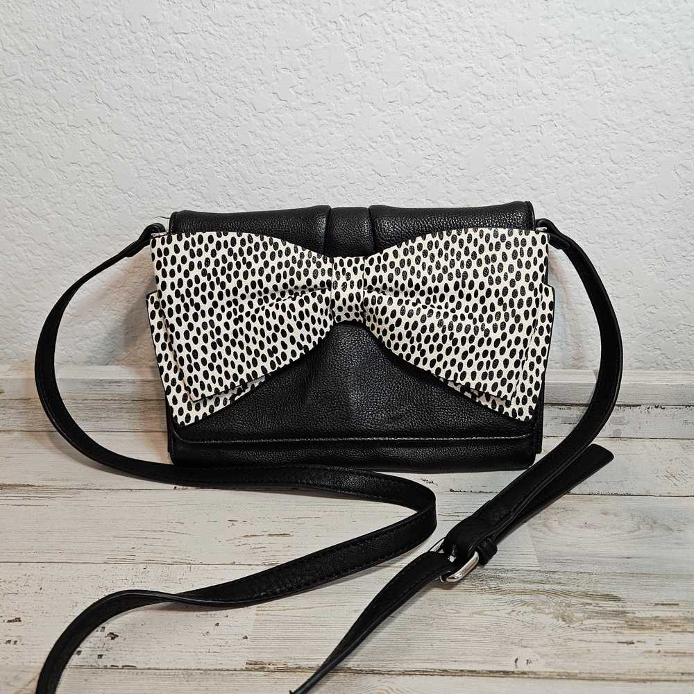 Betsey Johnson Black and White Polka Dot Bow Crossbody Bag